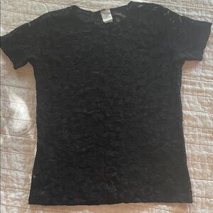 Vintage Victoria’s Secret Black Stretch Lace Sheer Sexy Short Sleeve Top Large